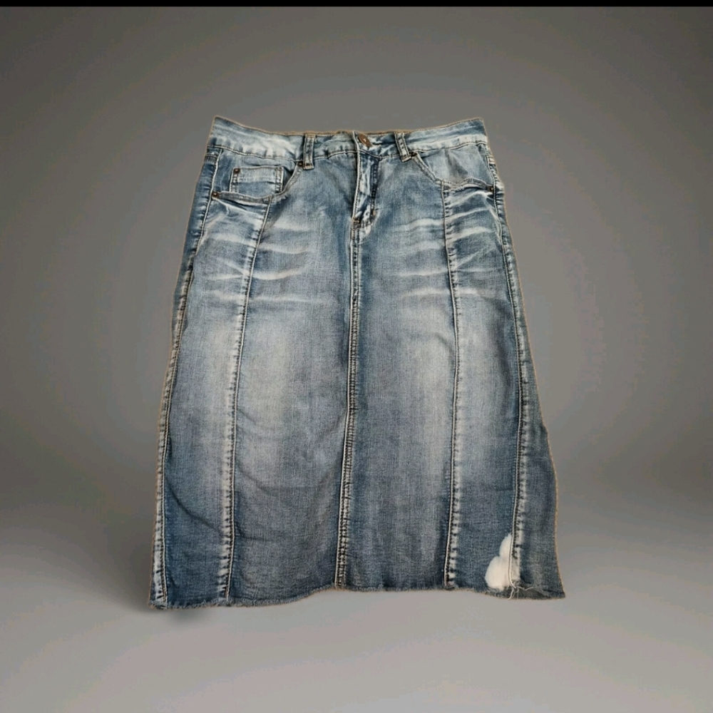 One5One Jean Skirt Medium 5/6 Knee Length Split Prairie Hippy Boho Y2K